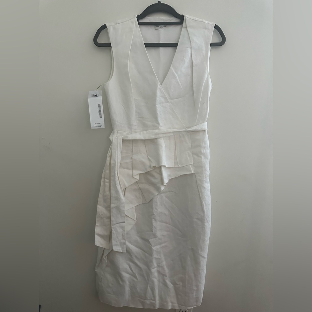 DRIES VAN NOTEN OFF WHITE DRESS W/ RUFFLES